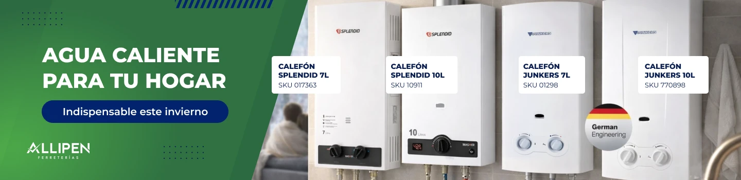 Banner de Allipén con calefones Splendid y Junkers para agua caliente en el hogar.