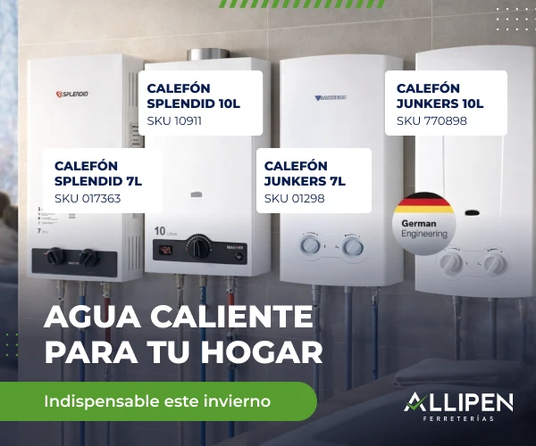 Banner de Allipén con calefones Splendid y Junkers para agua caliente en el hogar.