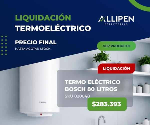 Termo eléctrico Bosch 80 litros en liquidación con precio final disponible en Allipen.