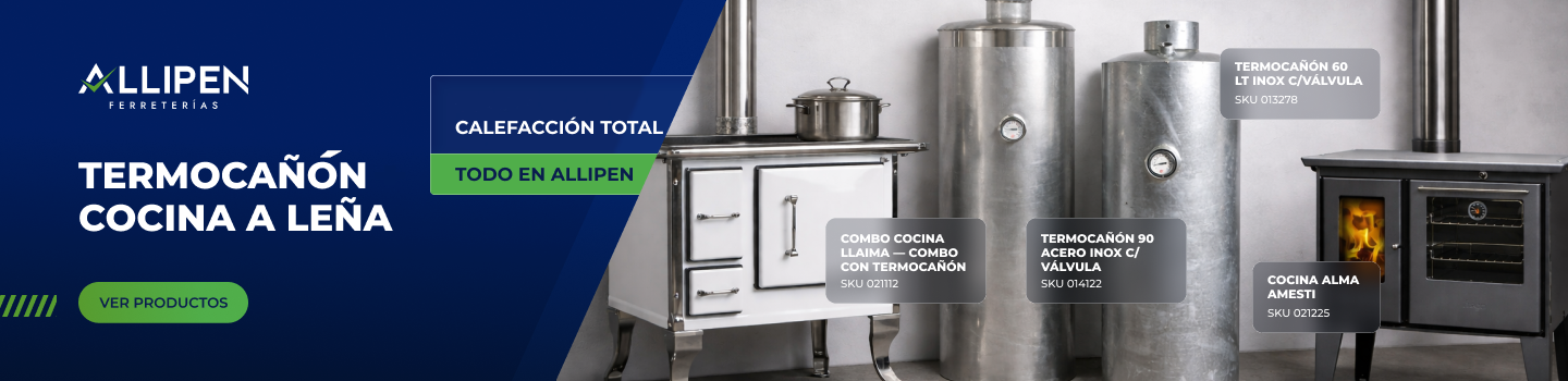 Termocañones y cocina a leña para calefacción total del hogar disponibles en Allipen.