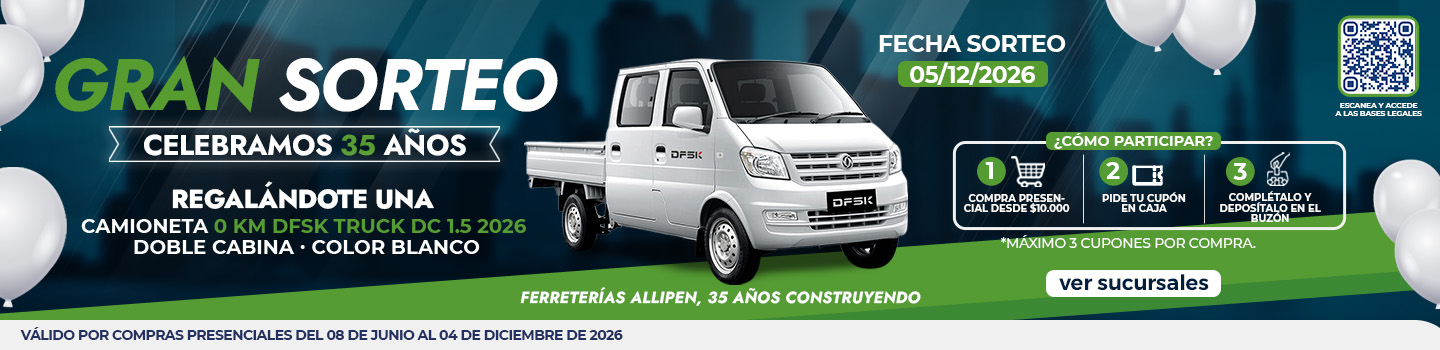 Sorteo 35 años de Allipen: gánate una camioneta DFSK Truck DC 0 km comprando en sucursal.