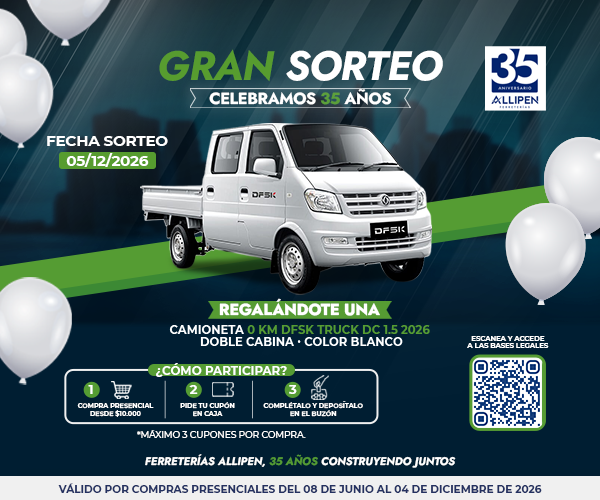Sorteo 35 años de Allipen: gánate una camioneta DFSK Truck DC 0 km comprando en sucursal.