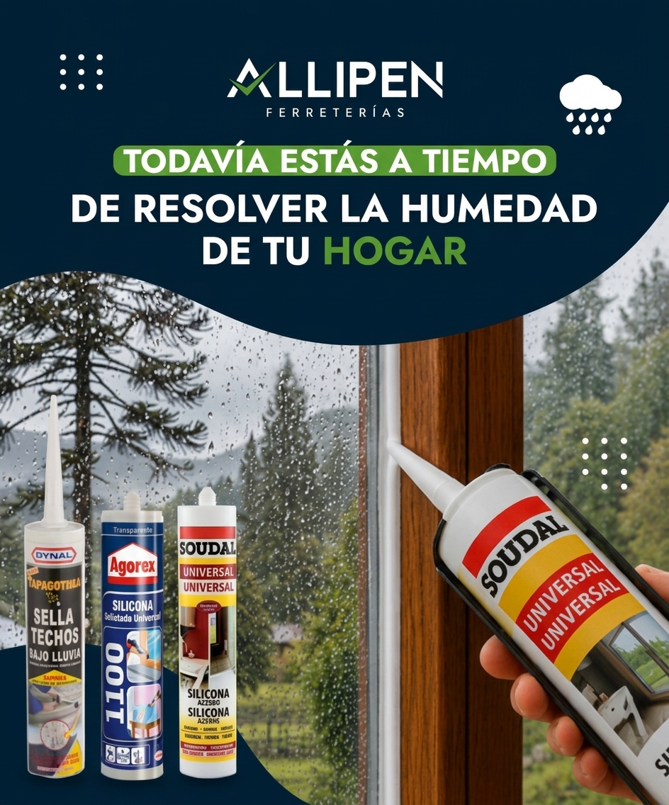 Silicona poliuretano y tapagoteras Allipen para sellar goteras en techos y muros