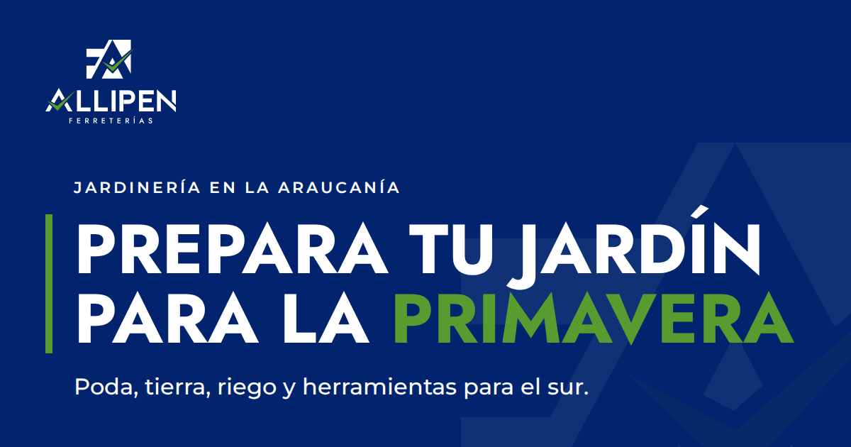 Guía ALLIPEN para preparar tu jardín en primavera en La Araucanía, con ícono de manguera de riego